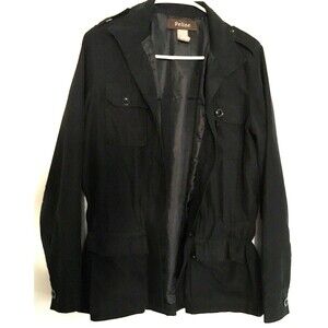 Feline Black Button Up Elastic Waistline Womens Jacket Size Medium